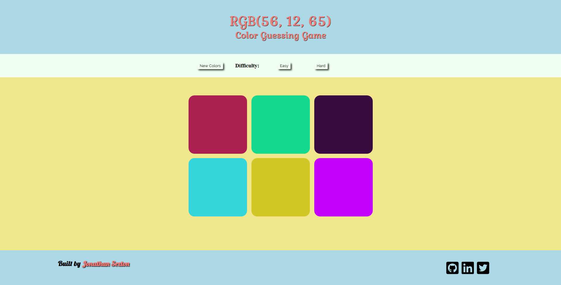 a screen shot of a color guess game